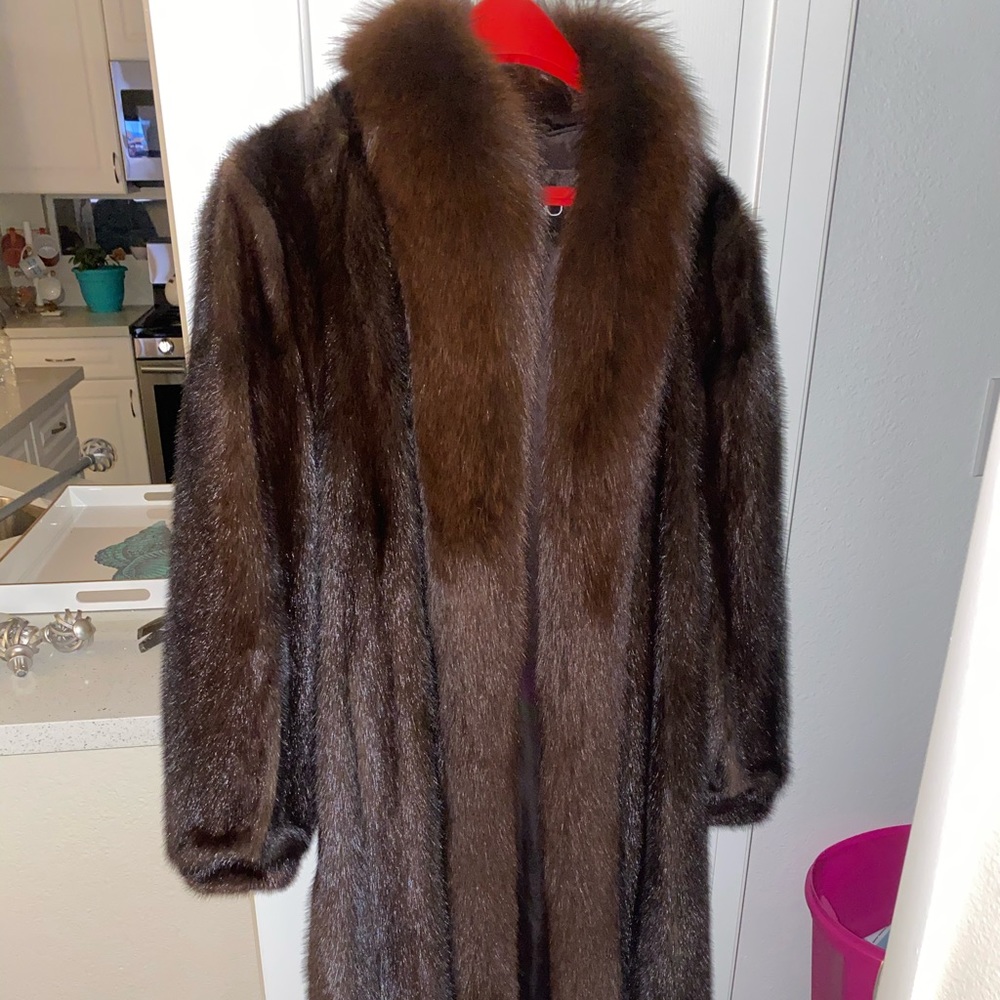 Evans Mink Fur Coat with Fox Fur Trim
